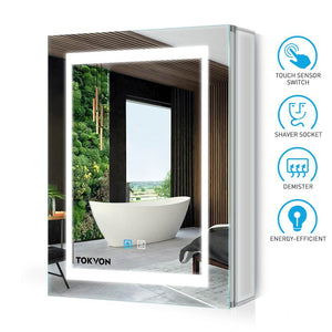 Tokvon Viewfinder Led Illuminated Aluminum Bathroom Mirror Cabinet With Led Dimmer Switch Shaver Socket Demister 500 x 700mm