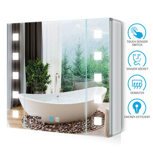 Tokvon Gondola led illuminated bathroom mirror cabinet with led dimmer switch shaver socket demister 650 x 600 mm made of aluminum alloy for makeup shaving