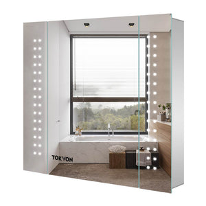 650 x 600 mm Aluminum LED IIlluminated Bathroom Mirror Cabinet With Shaver Socket Demister spot lights