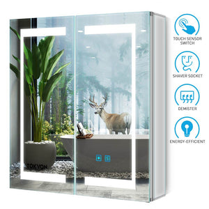 Tokvon Gemini led illuminated bathroom mirror cabinet with led dimmer switch shaver socket demister 630 x 650 mm made of aluminum alloy for makeup shaving