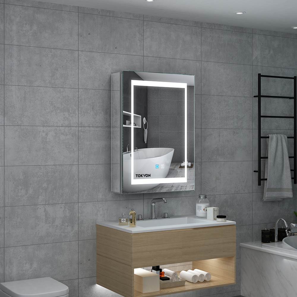 Bathroom LED Mirror Cabinet Storage Back-lit 500x700mm Button