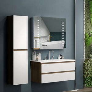 650 x 600 mm Aluminum LED IIlluminated Bathroom Mirror Cabinet With Shaver Socket Demister spot lights