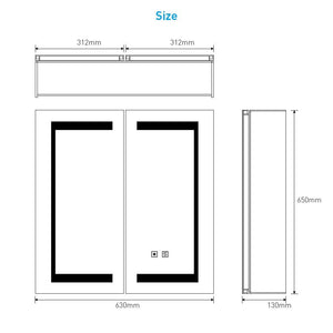 Tokvon Gemini led illuminated bathroom mirror cabinet with led dimmer switch shaver socket demister 630 x 650 mm made of aluminum alloy for makeup shaving