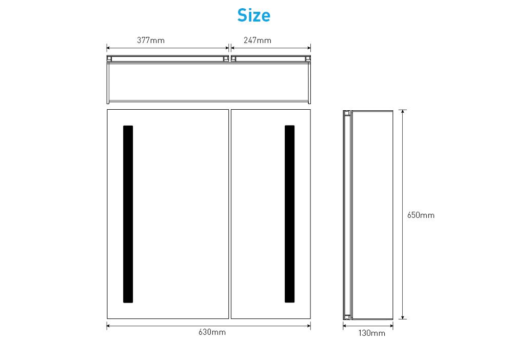 Tokvon Penumbra Led Illuminated Aluminum Bathroom Mirror Cabinet With IR Sensor Switch Shaver Socket Strip Lights Double Door 630 x 650mm