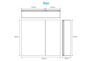 Tokvon Pigeonwing Aluminum Bathroom Mirror Cabinet With Double Mirror Door 650 x 600mm