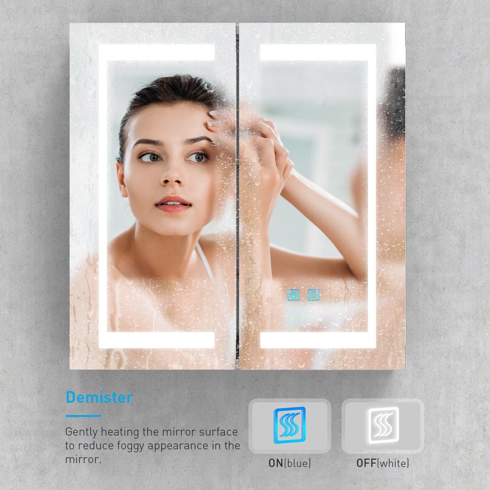 Tokvon Gemini led illuminated bathroom mirror cabinet with led dimmer switch shaver socket demister 630 x 650 mm made of aluminum alloy for makeup shaving