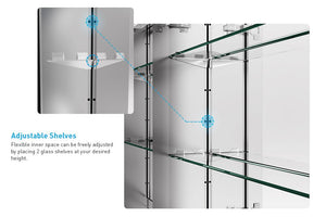 Tokvon Penumbra Led Illuminated Aluminum Bathroom Mirror Cabinet With IR Sensor Switch Shaver Socket Strip Lights Double Door 630 x 650mm