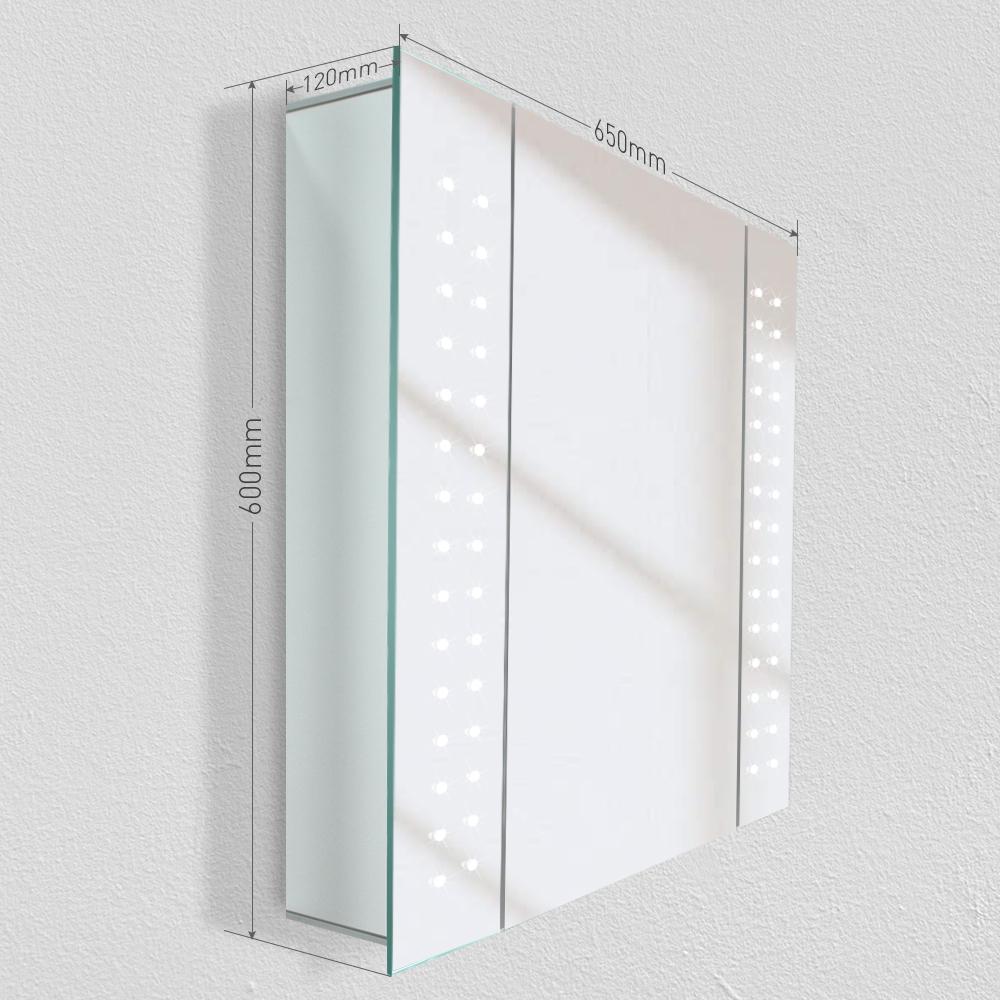 650 x 600 mm Aluminum LED IIlluminated Bathroom Mirror Cabinet With Shaver Socket Demister spot lights